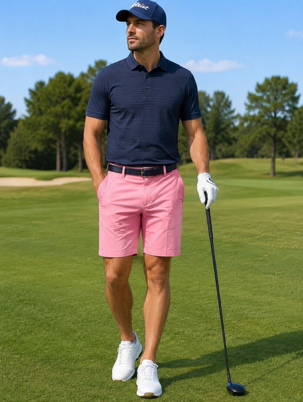 Walter Hagen Men's P11 Micro Lines Performance Golf Shorts Brilliant Pink SZ 30